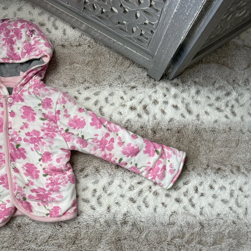 Burt’s Bees Baby reversible jacket girls 12-18 months floral stripes spring